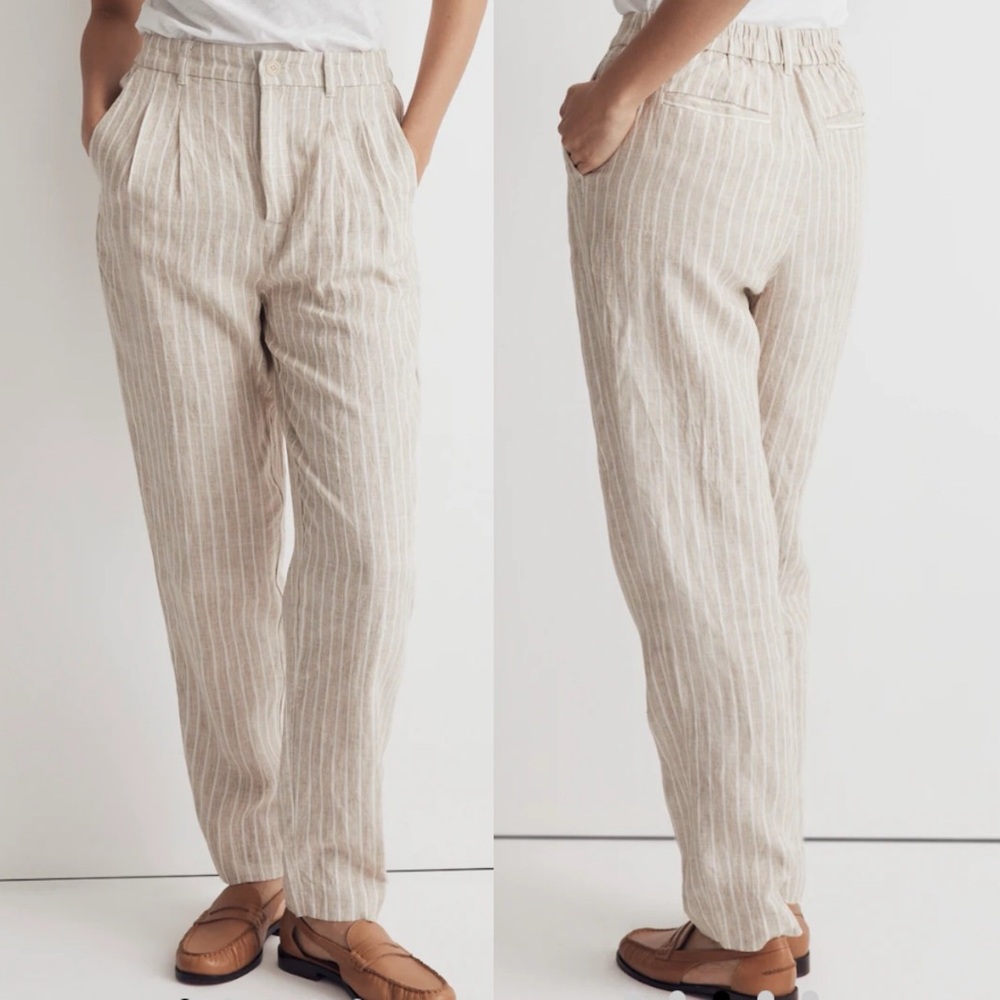 Madewell The Tall Untailored Tapered‎ Pant 100% Linen size 8 Tall Crème Tan